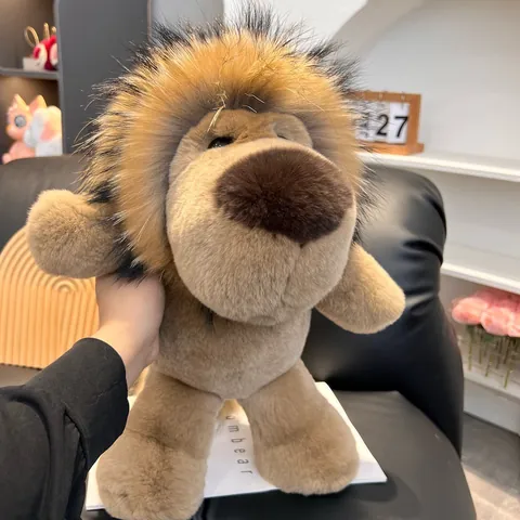 Handmade Real Rex Rabbit Fur Lion Plush Toy Realistic Stuffed Animal Simulation Furry Lion Doll For Home Decor Gifts Children Adults