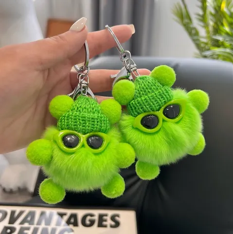 Cute Rabbit Fur Monster Soot Ball Keychain With Mini Knit Hat And Sunglasses Plush Bag Pendant Ornament For Women Girls Gift