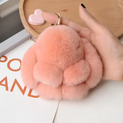 Simpatico Portachiavi a Forma di Coniglio in Pelliccia di Coniglio Rex Mini Peluche Ciondolo per Borsa Animale per Donna Zaino Auto