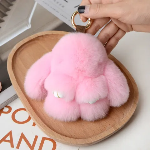 Simpatico Portachiavi a Forma di Coniglio in Pelliccia di Coniglio Rex Mini Peluche Ciondolo per Borsa Animale per Donna Zaino Auto