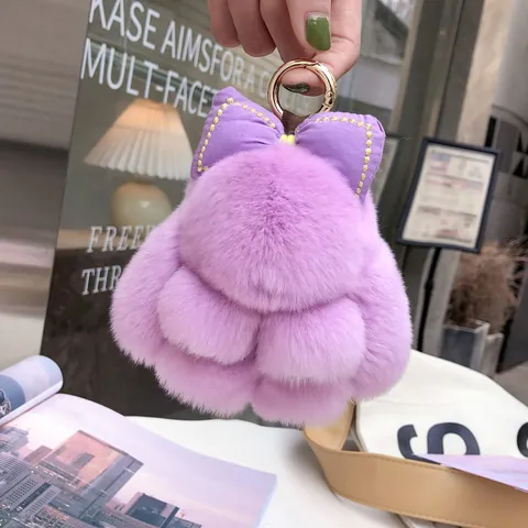 Simpatico Portachiavi a Forma di Coniglio in Peluche Con Fiocco Morbida Pelliccia Sintetica Ciondolo per Borsa Decorativo Donna Ragazze