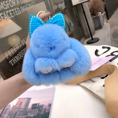 Simpatico Portachiavi a Forma di Coniglio in Peluche Con Fiocco Morbida Pelliccia Sintetica Ciondolo per Borsa Decorativo Donna Ragazze