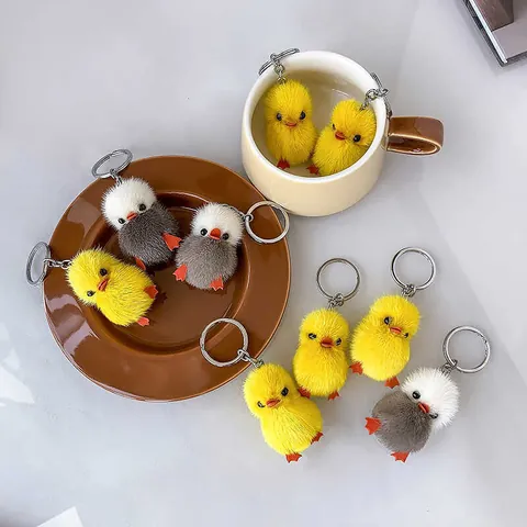 Niedliche Realistische Nerzfell Ente Plüsch Schlüsselanhänger Weiches Tier Küken Taschenanhänger Exquisite Flauschige Schlüsselring Damen Geschenk