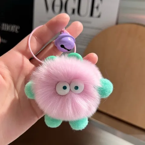 Cute Plush Monster Ball Keychain Faux Fur Bag Pendant With Small Bell Steel Wire Ring For Backpack Women Girl Gift Ornament