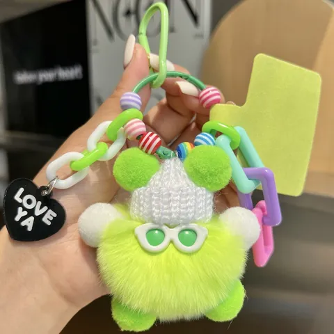 Simpatico Portachiavi Mostro con Palla di Peluche Dopamina con Occhiali da Sole Cappello di Maglia Ciondolo a Cuore Perline Colorate per Accessorio Borsa Donna