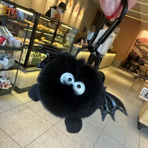 Cute Rex Rabbit Fur Monster Keychain Plush Devil Bat Wing Bag Charm For Women Kids Halloween Gift Backpack Accessory