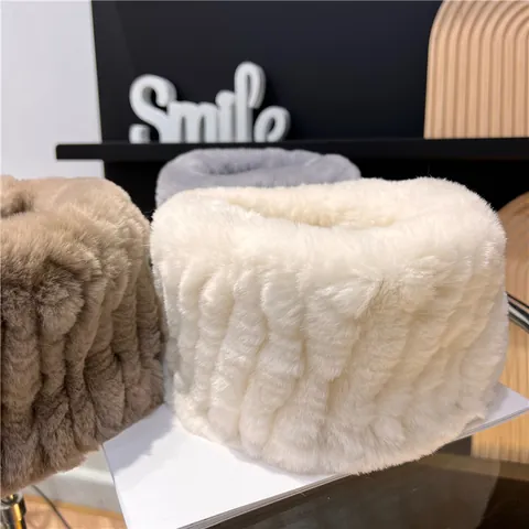 Real Rex Rabbit Fur Neck Warmer Autumn Winter Thick Warm Elastic Plush Scarf For Women Kids Solid Color Soft Fur Scarf