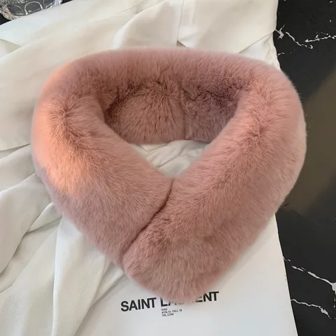 Women Faux Fur Neck Warmer Cute Korean Style Winter Solid Color Plush Cross Scarf For Autumn Winter Warmth Daily Accessories