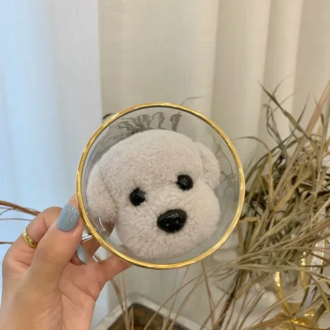 Cute Plush Dog Head Keychain Handmade Lamb Wool Teddy Bichon Puppy Bag Charm Minimalist Animal Car Key Ring For Women Gift