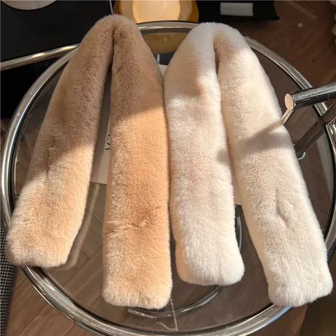 Authentic Rex Rabbit Fur Neck Warmer For Women Solid Color Leopard Print Plush Scarf Winter Warm Cross Design Faux Fur Style Neck Scarf