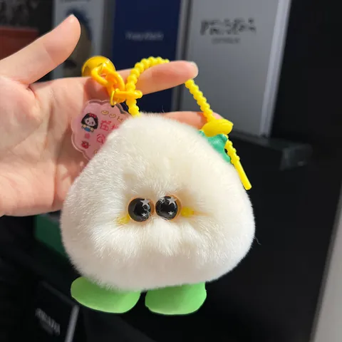 Cute Rex Rabbit Fur Peach Monster Keychain For Women Backpack Hanging Ornament Plush Doll Bag Pendant Car Keyring Gift