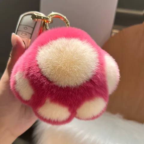 Süße Katzenpfote Rex Kaninchenfell Schlüsselanhänger Plüsch Tasche Anhänger Flauschiger Auto Schlüsselring Für Schultasche Damen Geschenk