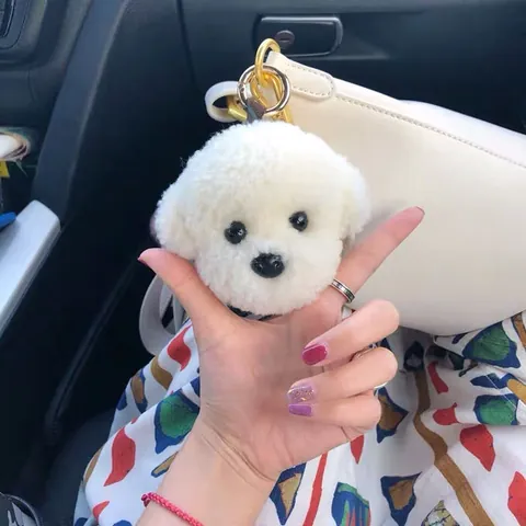 Cartoon Bichon Teddy Dog Plush Bag Charm Sherpa Puppy Keychain For Women Bags Decoration Cute Animal Keyring Birthday Gift