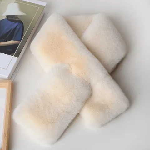Women Winter Faux Fur Scarf Thickened Warm Rabbit Fur Texture Cross Wrap Plush Solid Color Fashion Neck Warmer Autumn Winter Accessory