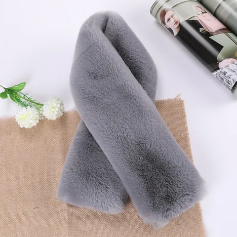 Women Winter Faux Rabbit Fur Scarf Thick Warm Plush Neck Warmer Soft Solid Color Wrap Scarf Fashion Accessories