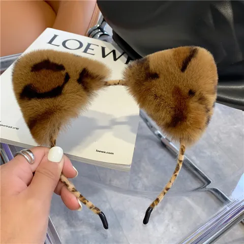 Schattige Pluche Kattenoren Haarband Imitatie Konijnenbont Luipaardprint Haarband Zachte Pluizige Hoofdband Voor Dames Meisjes Gezicht Wassen Dagelijkse Haaraccessoires