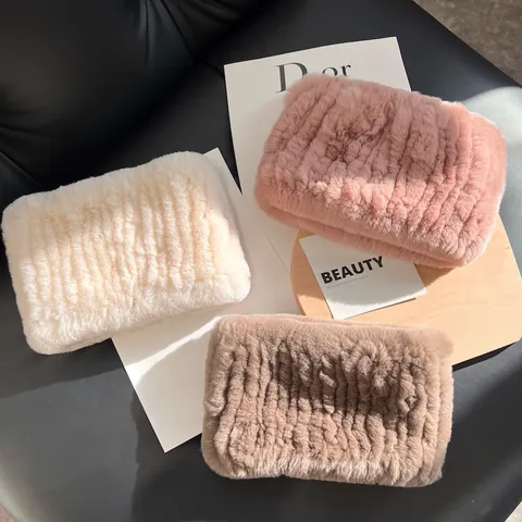 Real Rex Rabbit Fur Neck Warmer Thickened Elastic Furry Scarf For Women Winter Warm Snood Striped Plush Headband