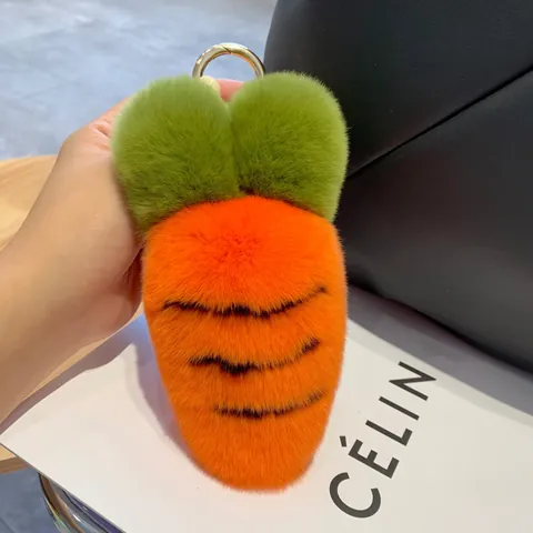 Handgefertigter Angora Kaninchenfell Plüsch Karotte Schlüsselanhänger Weich Süß Cartoon Tasche Anhänger Für Damen Mädchen Schmuck