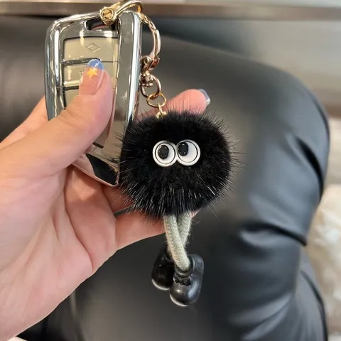Cute Mink Fur Long Leg Monster Keychain Plush Pom Pom Bag Charm Pendant Big Eyes Toy For Women Girls Backpack Ornament Gift