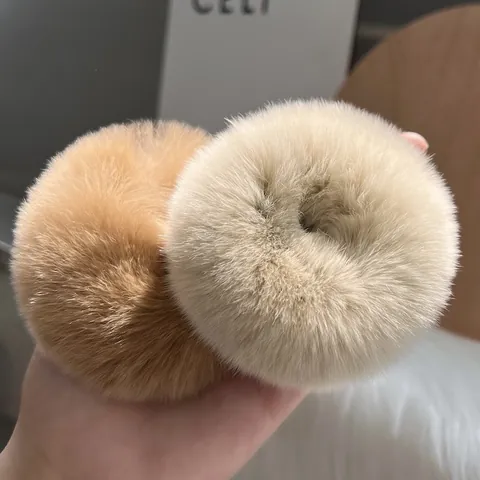 French Vintage Rex Rabbit Fur Scrunchie Soft Fluffy Plush Hair Tie For Women Autumn Winter Thick Elastic Hair Band Accessories