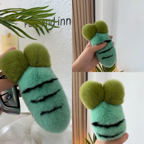 Handgefertigter Angora Kaninchenfell Plüsch Karotte Schlüsselanhänger Weich Süß Cartoon Tasche Anhänger Für Damen Mädchen Schmuck