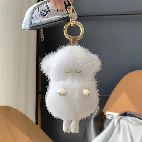 Simpatico Portachiavi a Forma di Pecora in Vera Pelliccia di Visone Bambola di Peluche Ornamento per Borsa Chiavi Auto Pendente Animale per Donna Ragazza