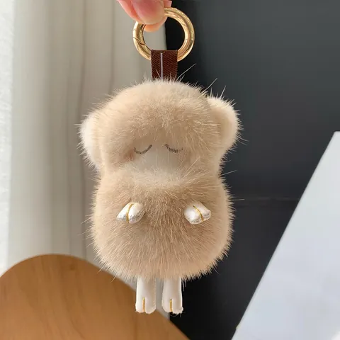 Simpatico Portachiavi a Forma di Pecora in Vera Pelliccia di Visone Bambola di Peluche Ornamento per Borsa Chiavi Auto Pendente Animale per Donna Ragazza
