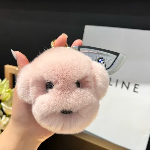 Porte-clés en Fourrure de Lapin Rex Tête de Chien Mignon de Luxe Charme de Sac en Peluche Petit Chiot Teddy Porte-clés Animal pour Femme Fille Bijou