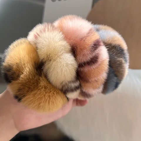 French Vintage Rex Rabbit Fur Scrunchie Soft Fluffy Plush Hair Tie For Women Autumn Winter Thick Elastic Hair Band Accessories