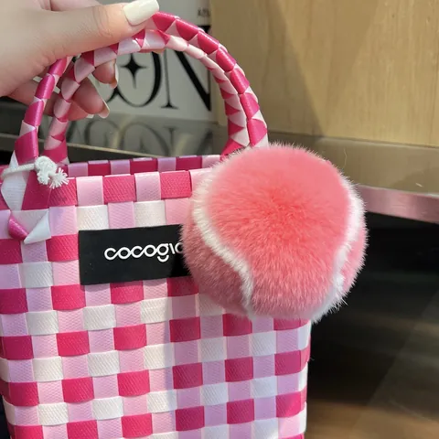 Niedliche Rosa Weiße Tennisball Schlüsselanhänger Echt Rex Kaninchenfell Plüschball Tasche Anhänger Gold Metallring Geschenk