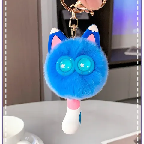 Schattige Cartoon Kat Pluche Sleutelhanger Imitatiebont Kitten Tas Hanger Voor Dames Meisjes Rugzak Ornament Auto Sleutelring