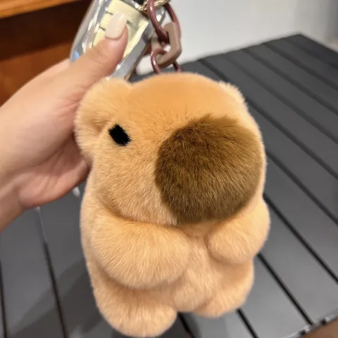 Cute Handmade Rex Rabbit Fur Capybara Keychain Soft Plush Animal Bag Pendant Accessory For Car Keys Backpack Women Girls