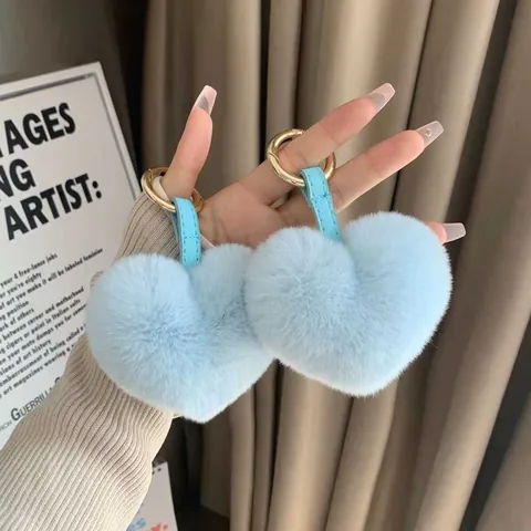Simpatico Portachiavi a Cuore in Pelliccia Sintetica Ciondolo per Borsa in Peluche Con Cinturino in Pelle PU Anello in Metallo Dorato Per Donna Gioielli Regalo