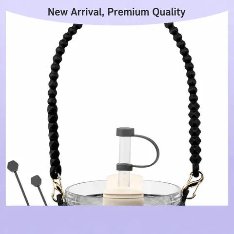 Portable Silicone Water Cup Lanyard Handle With Metal Buckles Dustproof Straw Cover And Spill Proof Plug For Large Tumbler