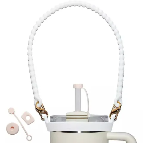 Portable Silicone Water Cup Lanyard Handle With Metal Buckles Dustproof Straw Cover And Spill Proof Plug For Large Tumbler