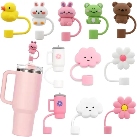 Cartoon Animal Plastic Straw Toppers Dustproof Covers Cute Cloud Flower Fruit Drinking Straw Accessories For Tumbler Cup