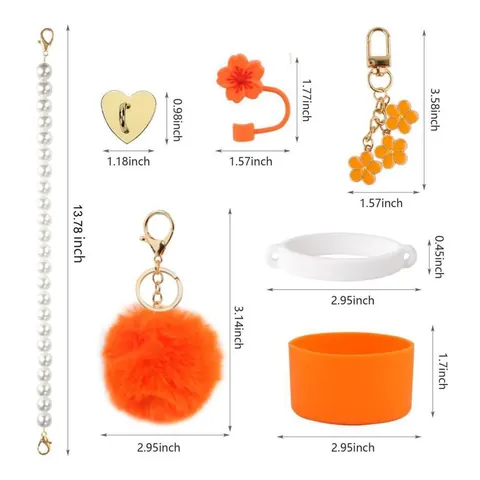 Silicone Boot Pearl Handle Pom Pom Keychain Flower Straw Cover Heart Hook Accessories Compatible With Stanley Cup Tumbler
