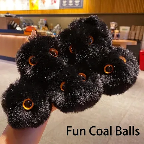 Cute Rex Rabbit Fur Cat Plush Ball Keychain For Women Backpack Charm Fluffy Big Eyes Soot Sprite Animal Pendant Gift