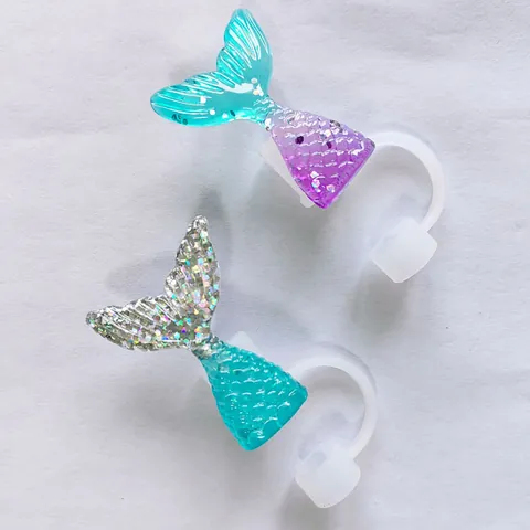 Mermaid Tail Straw Cover Silicone Dustproof Straw Topper Glitter Reusable Drink Accessories For Straw Decoration