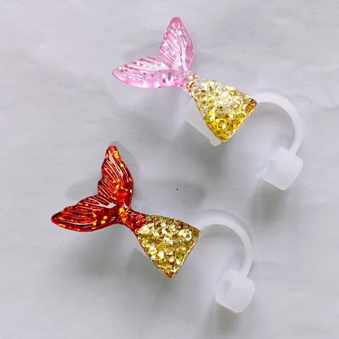 Mermaid Tail Straw Cover Silicone Dustproof Straw Topper Glitter Reusable Drink Accessories For Straw Decoration