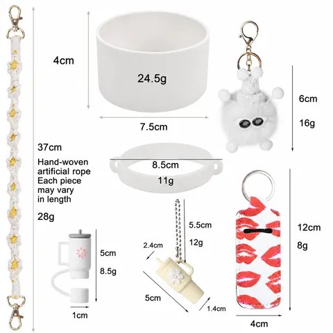 Silikon Strohhalmabdeckung Tassenhülle Handgemacht Gehäkelte Gänseblümchen Lanyard Plüsch Monster Schlüsselanhänger Lippenbalsamhalter
