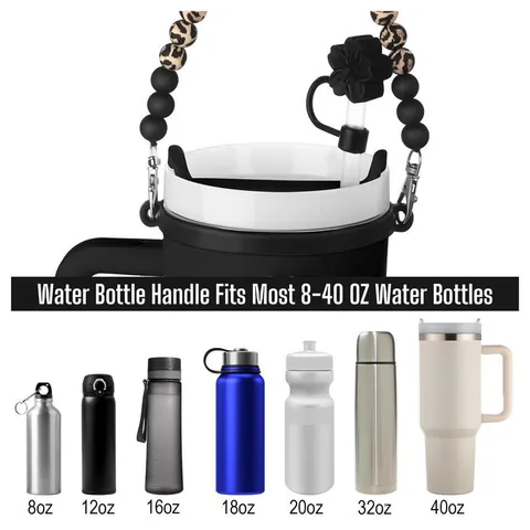 Silicone Tumbler Accessory Kit Beaded Strap Tassel Floral Straw Cover Cup Boot For Water Bottle Women Decor Gift