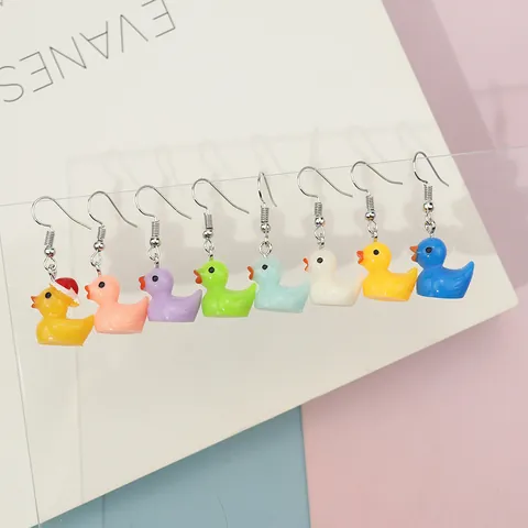 Cute Cartoon Resin Little Duck Dangle Earrings For Women Girls Colorful Sweet Animal Drop Earrings Fun Jewelry Gift