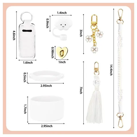 Fashion Tumbler Accessories Set For 40oz 30oz Cup With Cloud Straw Cover Heart Charm Silicone Boot Braided Strap For Women