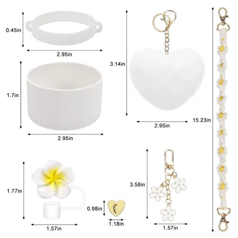 Tumbler Accessories Set For 40oz 30oz Cups Silicone Boot Straw Cover Braided Strap Flower Charms Heart Plush Keychain Gift For Women Girls