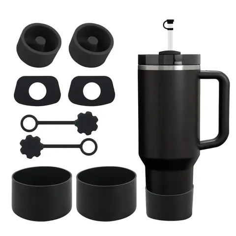 Bicchiere Termico Sottovuoto Con Manico Coperchio Cannuccia Tazza da Caffè da Viaggio in Acciaio Inox Set Accessori in Silicone