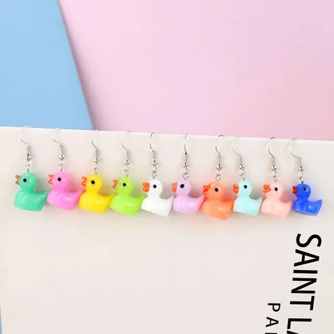 Cute Cartoon Resin Little Duck Dangle Earrings For Women Girls Colorful Sweet Animal Drop Earrings Fun Jewelry Gift