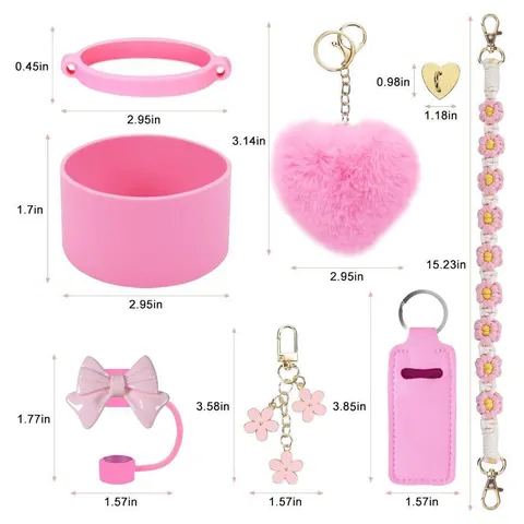 Silicone Water Bottle Accessories Straw Cover Cup Boot Decorative Heart Bow Charms Woven Strap For Large Tumbler Cup Protection Decoration