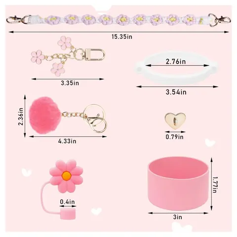 Decoración de Accesorios para Botellas de Agua de Flores Rosas Con Correa Tejida Bota de Silicona Cubierta de Pajita Joyería