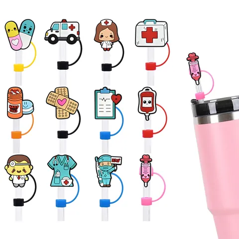Medical Doctor Nurse Series Straw Topper PVC Soft Glue Dustproof Reusable Straw Cap For Drinking Cups Accessories Figures Shapes